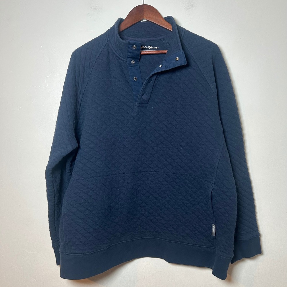 Eddie Bauer Quilted Snap Neck Pullover Sweatshirt Navy Men's XXL